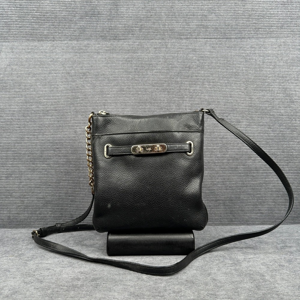 Coach Black Pebbled Y2k Leather Crossbody Bag Gold Hardware Slim Messenger